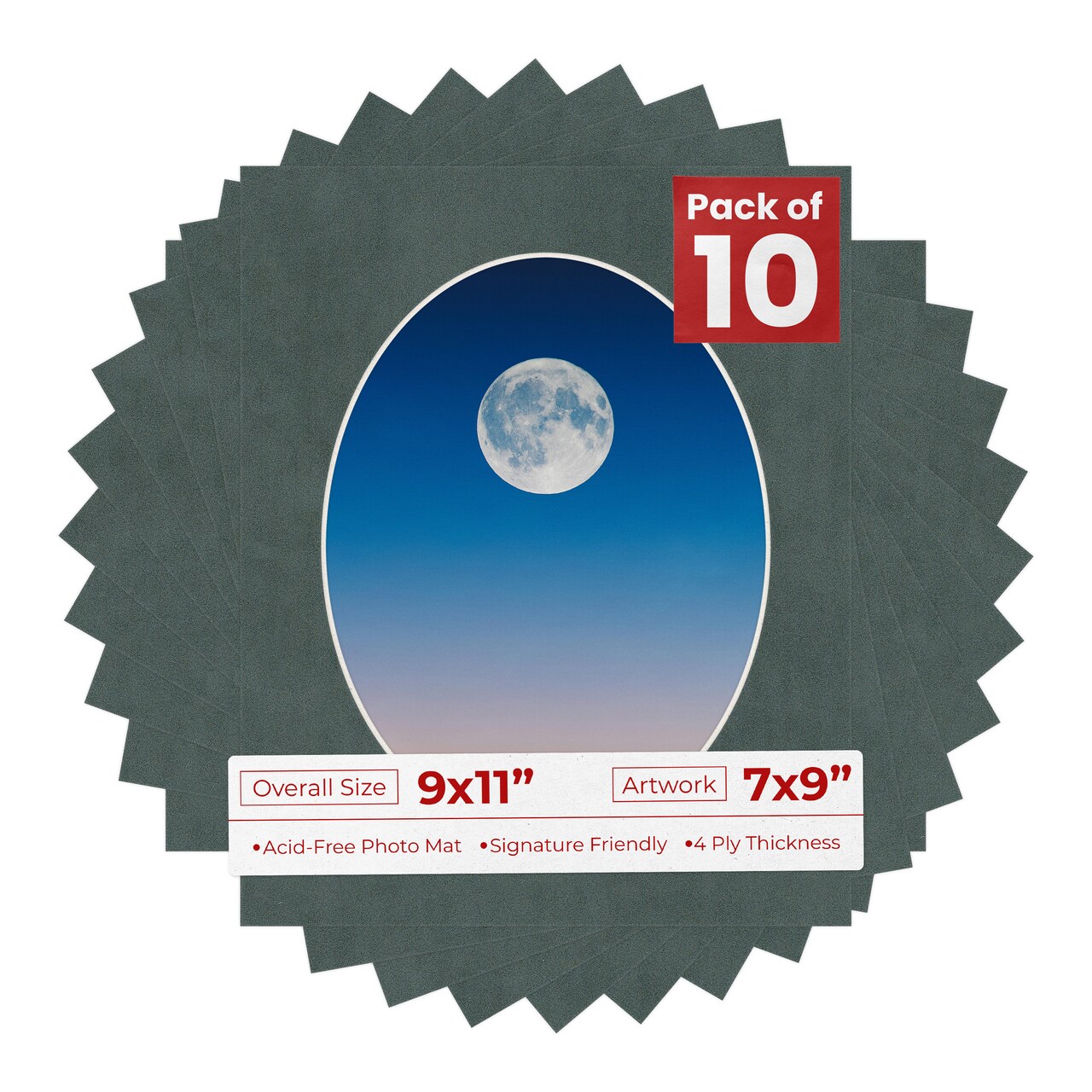 Dark Grey Suede Mat Board for 9x11 Frames - Oval Opening for 7x9 Photos